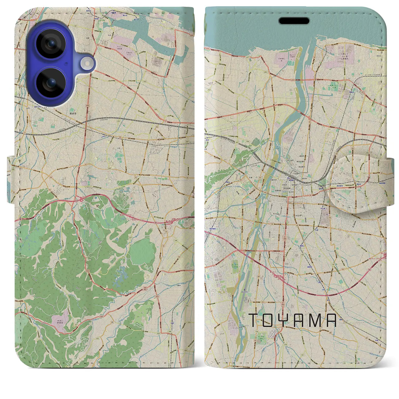 【富山（富山県）】地図柄iPhoneケース（手帳タイプ）ナチュラル・iPhone 16 Pro Max 用