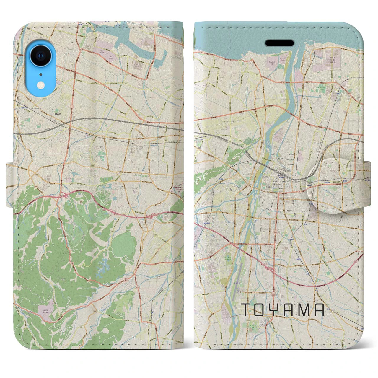 【富山】地図柄iPhoneケース（手帳両面タイプ・ナチュラル）iPhone XR 用