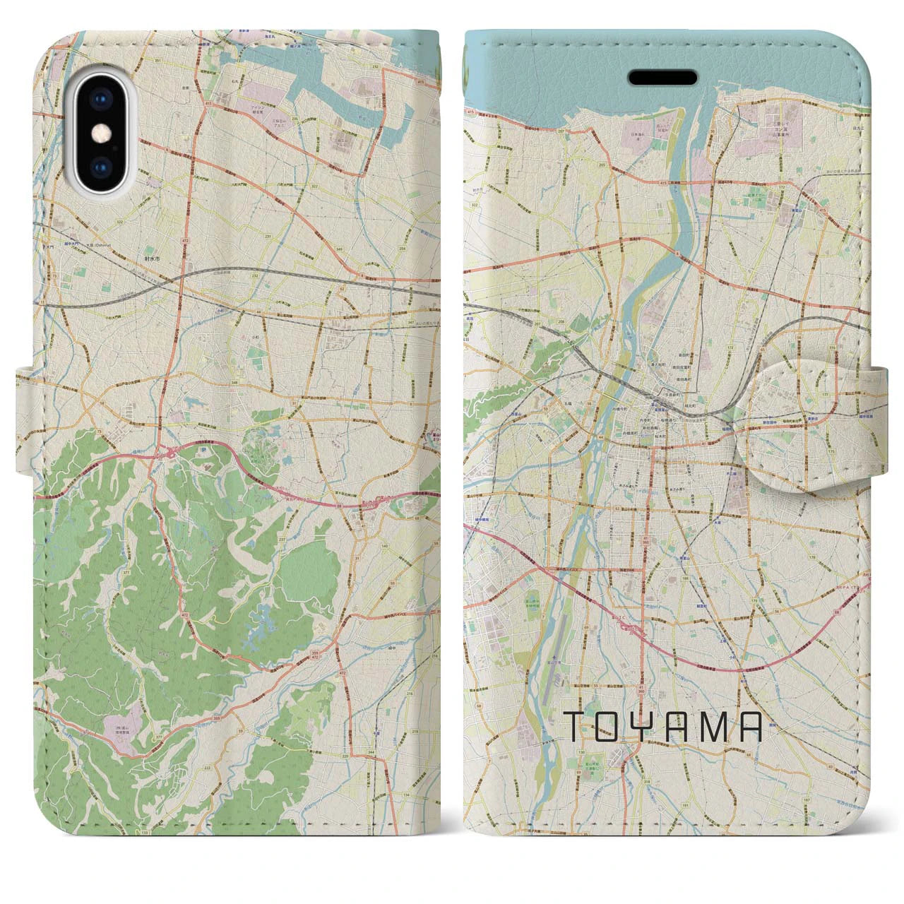 【富山】地図柄iPhoneケース（手帳両面タイプ・ナチュラル）iPhone XS Max 用