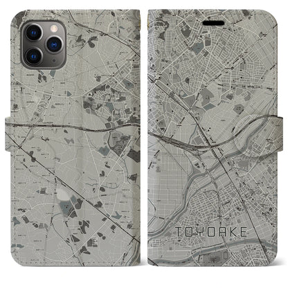 【豊明（愛知県）】地図柄iPhoneケース（手帳タイプ）モノトーン・iPhone 11 Pro Max 用