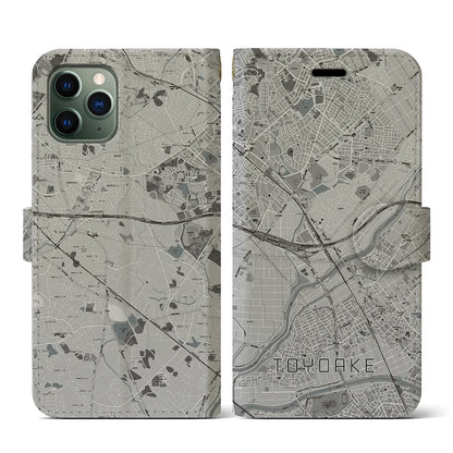 【豊明（愛知県）】地図柄iPhoneケース（手帳タイプ）モノトーン・iPhone 11 Pro 用