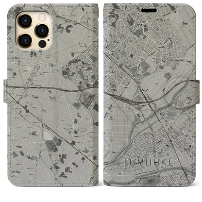 【豊明（愛知県）】地図柄iPhoneケース（手帳タイプ）モノトーン・iPhone 12 Pro Max 用