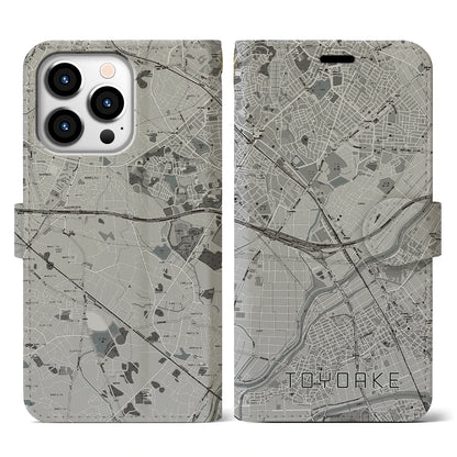 【豊明（愛知県）】地図柄iPhoneケース（手帳タイプ）モノトーン・iPhone 13 Pro 用