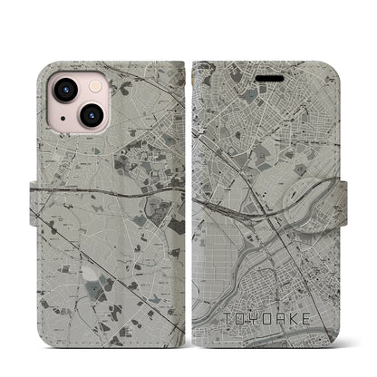 【豊明（愛知県）】地図柄iPhoneケース（手帳タイプ）モノトーン・iPhone 13 mini 用