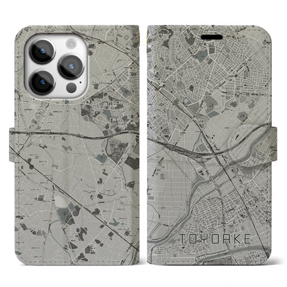 【豊明（愛知県）】地図柄iPhoneケース（手帳タイプ）モノトーン・iPhone 14 Pro 用