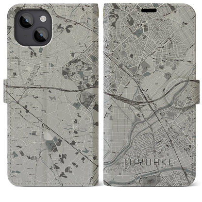 【豊明（愛知県）】地図柄iPhoneケース（手帳タイプ）モノトーン・iPhone 14 Plus 用