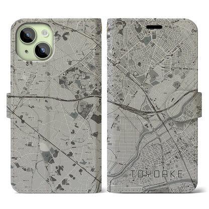 【豊明（愛知県）】地図柄iPhoneケース（手帳タイプ）モノトーン・iPhone 15 用