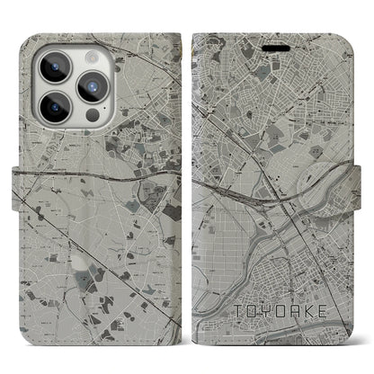 【豊明（愛知県）】地図柄iPhoneケース（手帳タイプ）モノトーン・iPhone 15 Pro 用