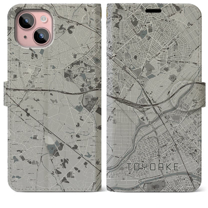 【豊明（愛知県）】地図柄iPhoneケース（手帳タイプ）モノトーン・iPhone 15 Plus 用