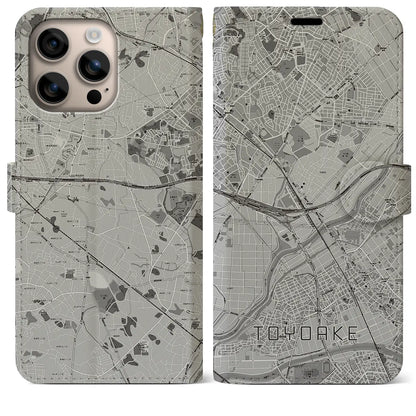 【豊明（愛知県）】地図柄iPhoneケース（手帳タイプ）モノトーン・iPhone 16 Plus 用