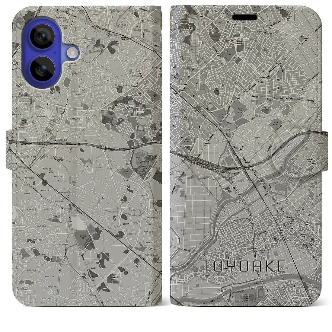 【豊明(愛知県)】地図柄iPhoneケース(手帳タイプ)モノトーン・iPhone 16 Pro Max 用