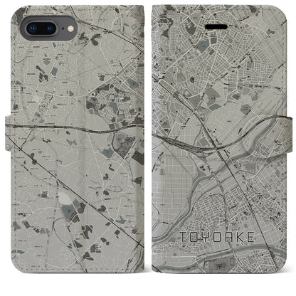 【豊明（愛知県）】地図柄iPhoneケース（手帳タイプ）モノトーン・iPhone 8Plus /7Plus / 6sPlus / 6Plus 用