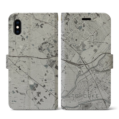 【豊明（愛知県）】地図柄iPhoneケース（手帳タイプ）モノトーン・iPhone XS / X 用