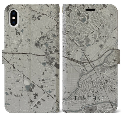 【豊明（愛知県）】地図柄iPhoneケース（手帳タイプ）モノトーン・iPhone XS Max 用