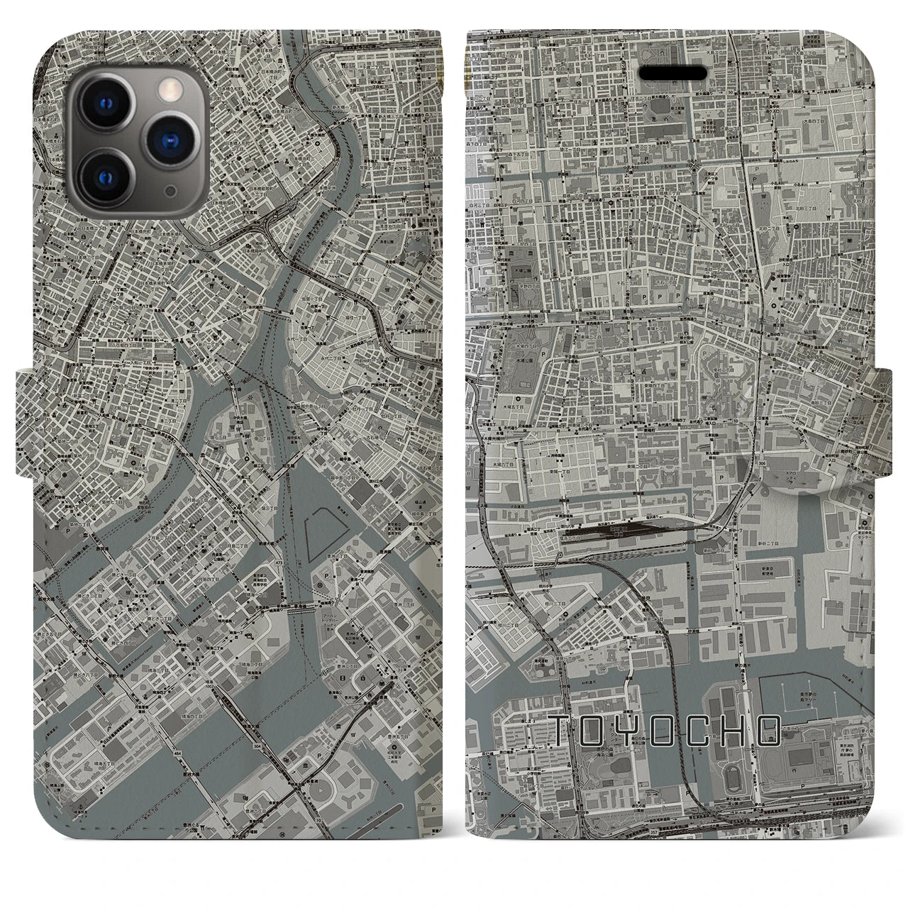 【東陽町】地図柄iPhoneケース（手帳両面タイプ・モノトーン）iPhone 11 Pro Max 用