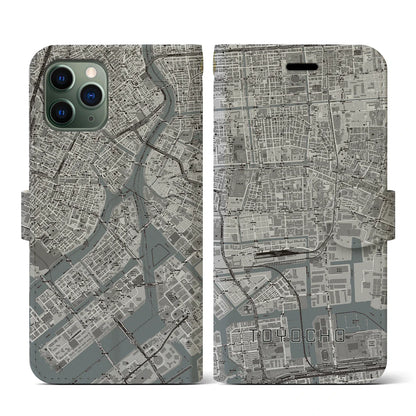 【東陽町（東京都）】地図柄iPhoneケース（手帳タイプ）モノトーン・iPhone 11 Pro 用