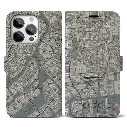 【東陽町（東京都）】地図柄iPhoneケース（手帳タイプ）モノトーン・iPhone 14 Pro 用