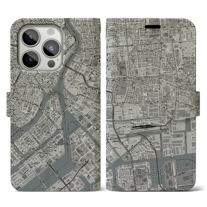 【東陽町（東京都）】地図柄iPhoneケース（手帳タイプ）モノトーン・iPhone 15 Pro 用