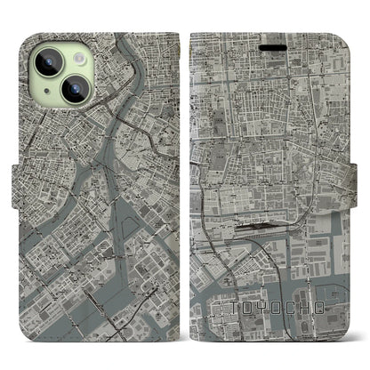 【東陽町（東京都）】地図柄iPhoneケース（手帳タイプ）モノトーン・iPhone 15 用