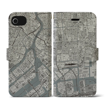【東陽町（東京都）】地図柄iPhoneケース（手帳タイプ）モノトーン・iPhone SE（第3 / 第2世代） / 8 / 7 / 6s / 6 用