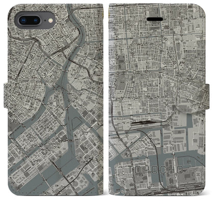 【東陽町（東京都）】地図柄iPhoneケース（手帳タイプ）モノトーン・iPhone 8Plus /7Plus / 6sPlus / 6Plus 用