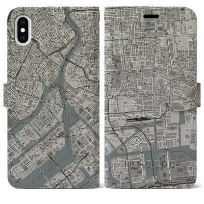 【東陽町（東京都）】地図柄iPhoneケース（手帳タイプ）モノトーン・iPhone XS Max 用
