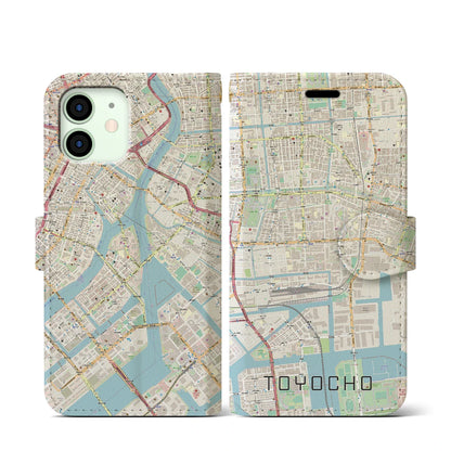 【東陽町（東京都）】地図柄iPhoneケース（手帳タイプ）ナチュラル・iPhone 12 mini 用