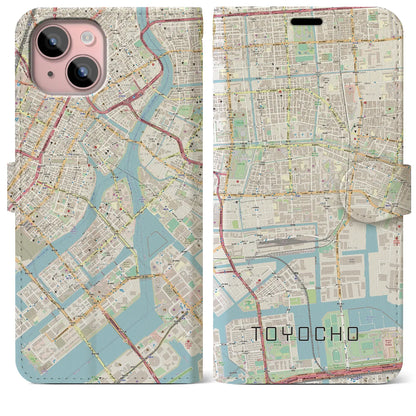 【東陽町（東京都）】地図柄iPhoneケース（手帳タイプ）ナチュラル・iPhone 15 Plus 用
