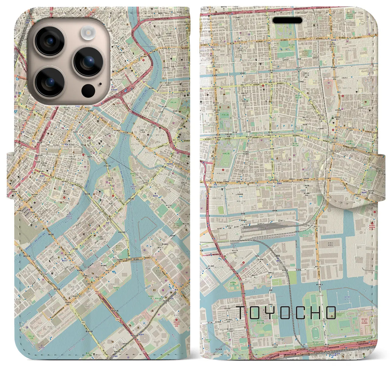 【東陽町（東京都）】地図柄iPhoneケース（手帳タイプ）ナチュラル・iPhone 16 Plus 用