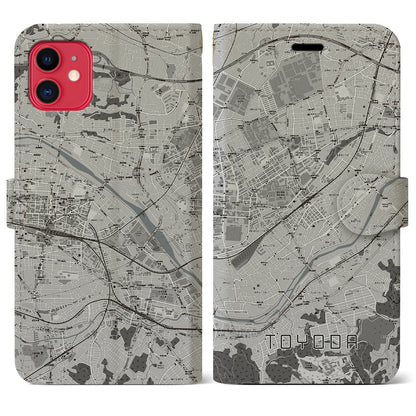 【豊田（東京都）】地図柄iPhoneケース（手帳タイプ）モノトーン・iPhone 11 用