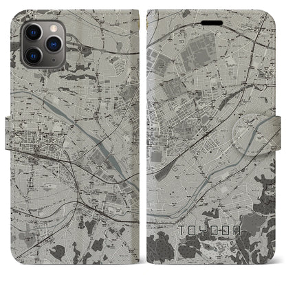 【豊田（東京都）】地図柄iPhoneケース（手帳タイプ）モノトーン・iPhone 11 Pro Max 用