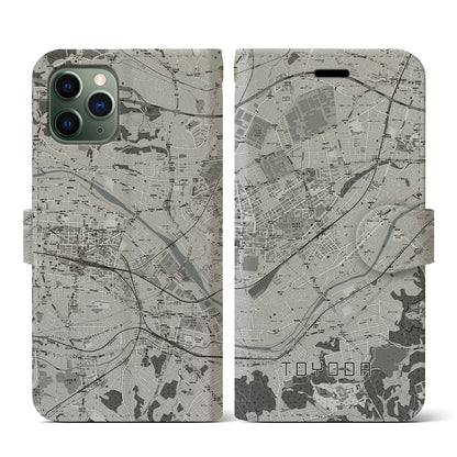 【豊田（東京都）】地図柄iPhoneケース（手帳タイプ）モノトーン・iPhone 11 Pro 用