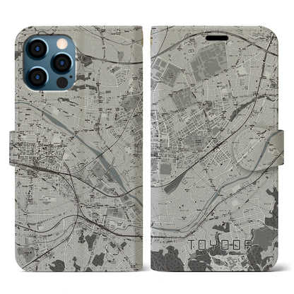 【豊田（東京都）】地図柄iPhoneケース（手帳タイプ）モノトーン・iPhone 12 / 12 Pro 用