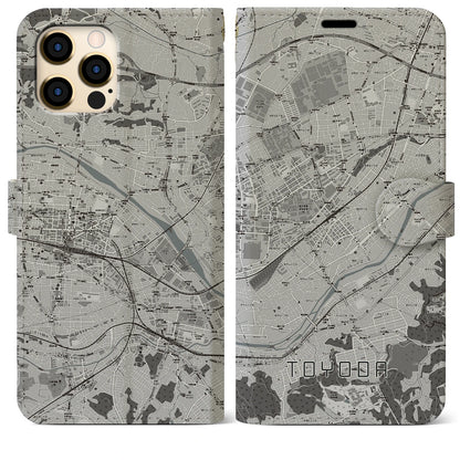 【豊田（東京都）】地図柄iPhoneケース（手帳タイプ）モノトーン・iPhone 12 Pro Max 用