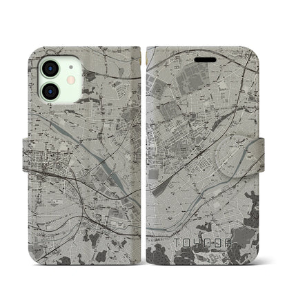 【豊田（東京都）】地図柄iPhoneケース（手帳タイプ）モノトーン・iPhone 12 mini 用