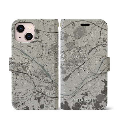 【豊田（東京都）】地図柄iPhoneケース（手帳タイプ）モノトーン・iPhone 13 mini 用
