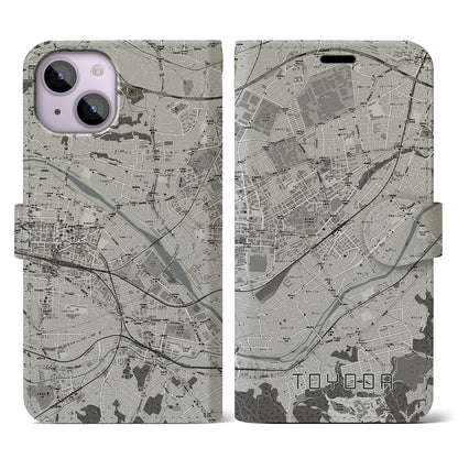 【豊田（東京都）】地図柄iPhoneケース（手帳タイプ）モノトーン・iPhone 14 用
