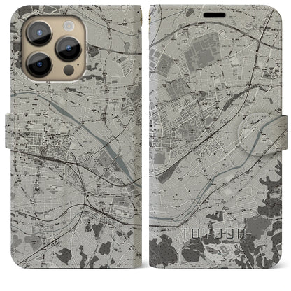 【豊田（東京都）】地図柄iPhoneケース（手帳タイプ）モノトーン・iPhone 14 Pro Max 用