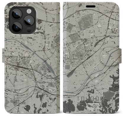 【豊田（東京都）】地図柄iPhoneケース（手帳タイプ）モノトーン・iPhone 15 Pro Max 用