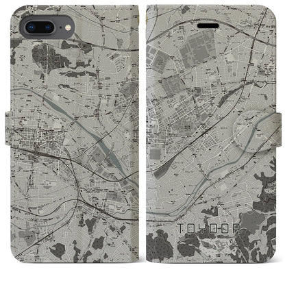 【豊田（東京都）】地図柄iPhoneケース（手帳タイプ）モノトーン・iPhone 8Plus /7Plus / 6sPlus / 6Plus 用