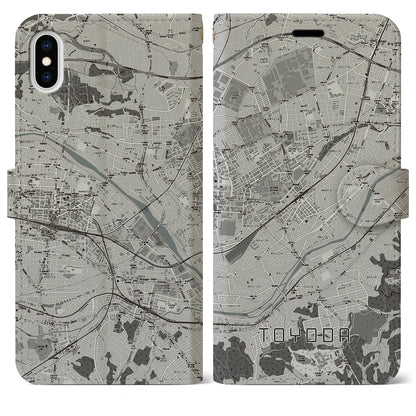【豊田（東京都）】地図柄iPhoneケース（手帳タイプ）モノトーン・iPhone XS Max 用
