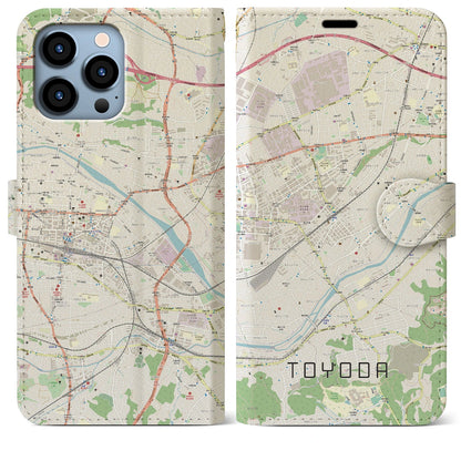 【豊田（東京都）】地図柄iPhoneケース（手帳タイプ）ナチュラル・iPhone 13 Pro Max 用