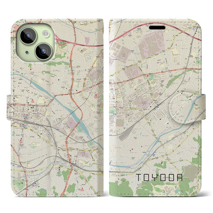 【豊田（東京都）】地図柄iPhoneケース（手帳タイプ）ナチュラル・iPhone 15 用