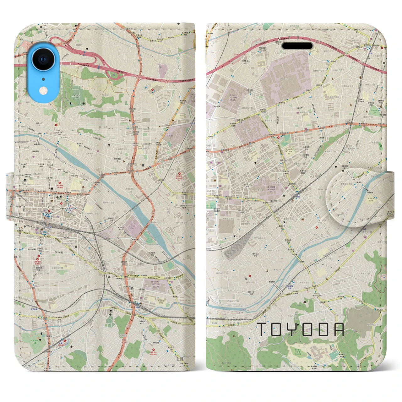 【豊田】地図柄iPhoneケース（手帳両面タイプ・ナチュラル）iPhone XR 用