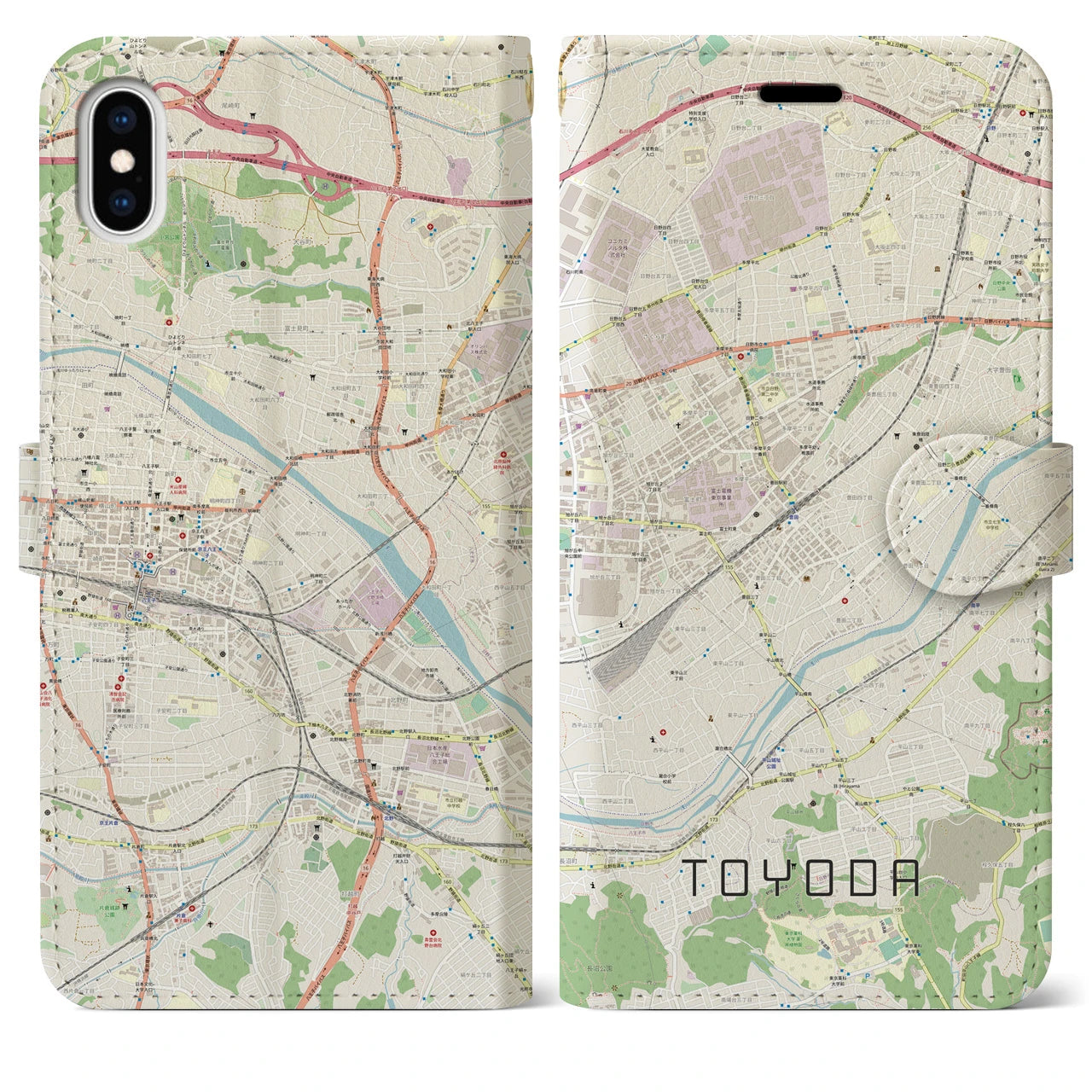 【豊田】地図柄iPhoneケース（手帳両面タイプ・ナチュラル）iPhone XS Max 用