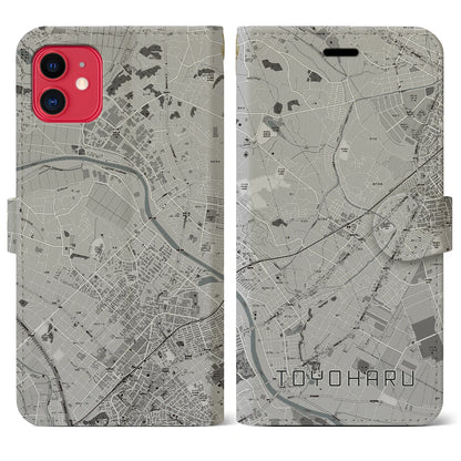 【豊春（埼玉県）】地図柄iPhoneケース（手帳タイプ）モノトーン・iPhone 11 用