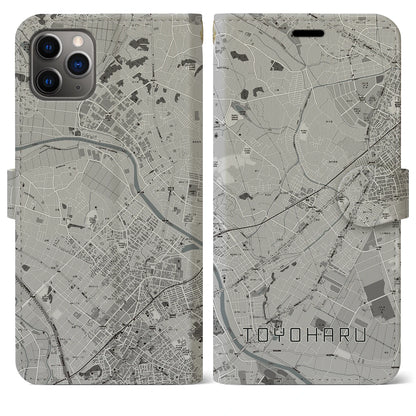 【豊春（埼玉県）】地図柄iPhoneケース（手帳タイプ）モノトーン・iPhone 11 Pro Max 用