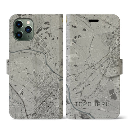 【豊春（埼玉県）】地図柄iPhoneケース（手帳タイプ）モノトーン・iPhone 11 Pro 用