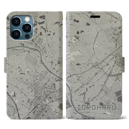 【豊春（埼玉県）】地図柄iPhoneケース（手帳タイプ）モノトーン・iPhone 12 / 12 Pro 用