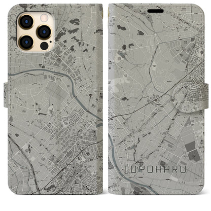 【豊春（埼玉県）】地図柄iPhoneケース（手帳タイプ）モノトーン・iPhone 12 Pro Max 用